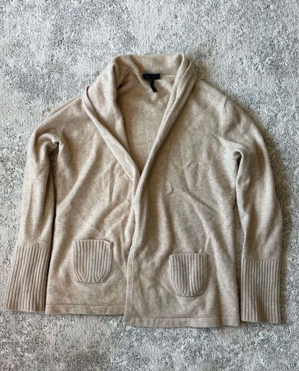 Enzo Mantovani 100% Cashmere Shawl Collar Open Front Cardigan Beige Size M